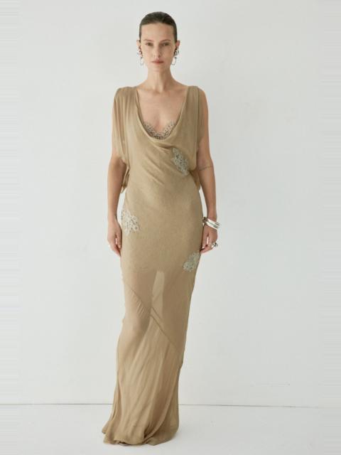 De La Vali EMERALD MAXI DRESS IN TRUFFLE BROWN LACE