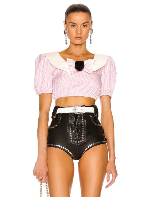 Alessandra Rich Pinstripe Cotton Cropped Top