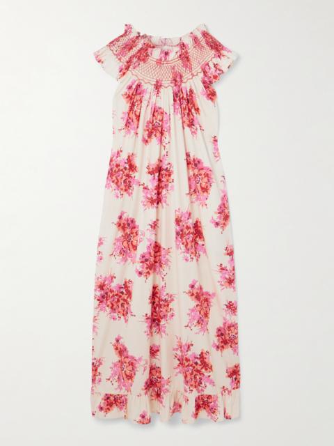 LORETTA CAPONI Delfina Ruffled Smocked Floral-print Cotton Maxi Dress