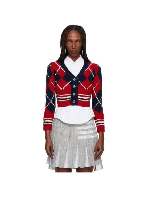 Thom Browne Red Argyle Intarsia Merino Wool Shrunken Cardigan