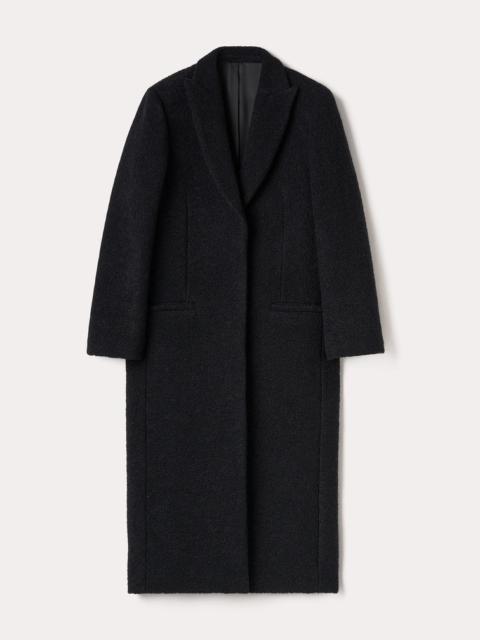 Bouclé wool peak lapel coat black