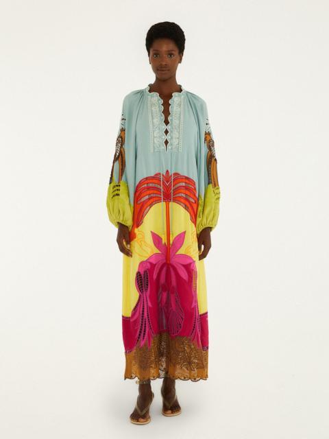 FARM RIO Multicolor Usiacuri Embroidered Lenzing Ecovero Euroflax Richelieu Maxi Dress