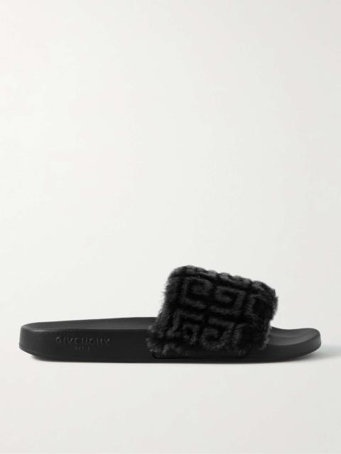Printed Shearling and Rubber Slides