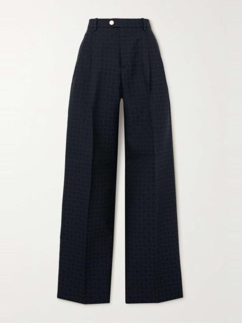GUCCI Pleated cotton and wool-blend jacquard straight-leg pants