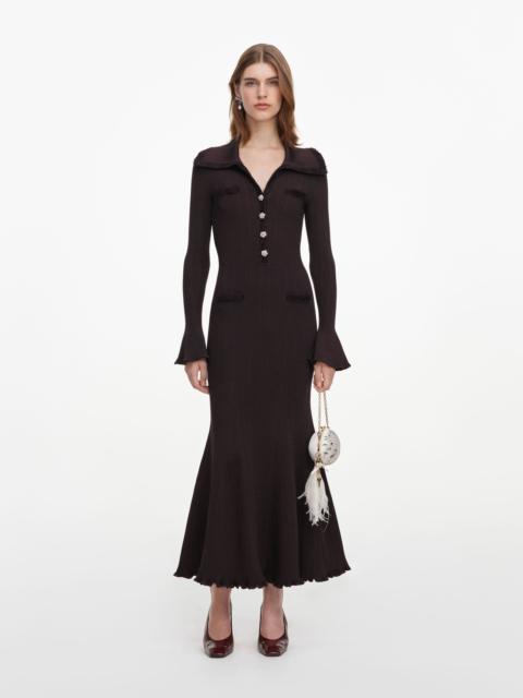 self-portrait Brown Fringe Knit Midi Dress