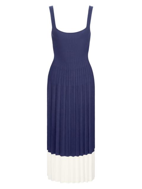 STAUD Women's Ellison Two-Tone Pleated Dress - Navy White