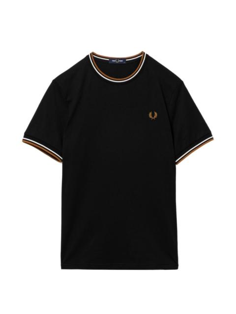 Fred Perry logo-embroidered striped-cuff T-shirt