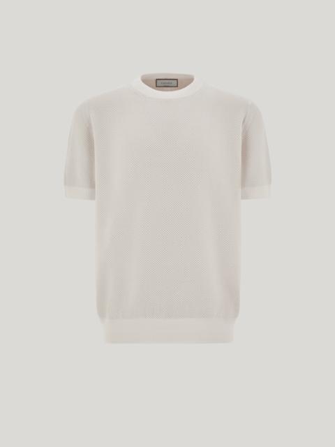 Canali WHITE MICROSTRUCTURED COTTON T-SHIRT WITH CLOSED HEM