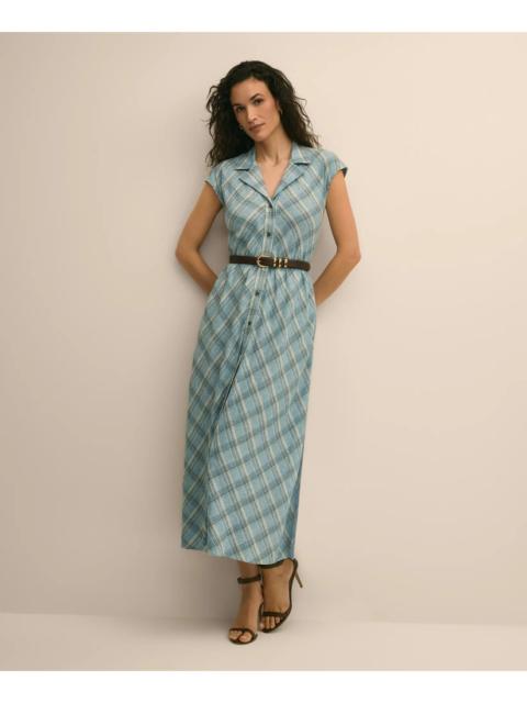 Brooks Brothers Linen Blend Plaid Belted Sleeveless Dress