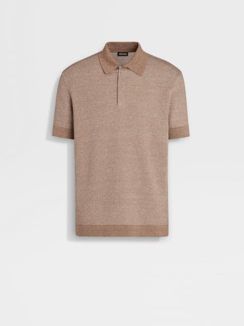 DARK BEIGE COTTON LINEN AND SILK POLO SHIRT