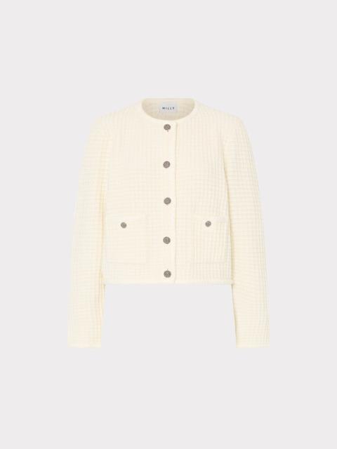 MILLY Sade Textured Crewneck Cardigan Jacket