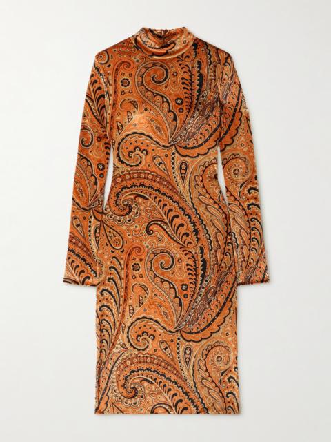 Etro Paisley-print Velvet Turtleneck Midi Dress
