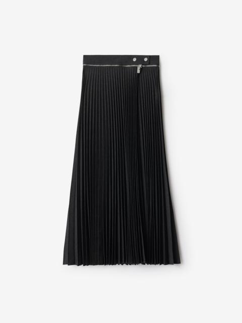 Pleated Stretch Wool Skirt