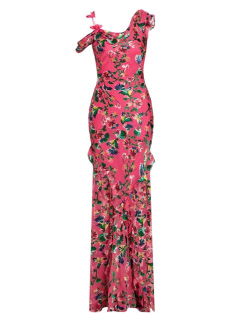 SALONI Women's Seema Floral Asymmetric Ruffle Gown - Saffier Raspberry
