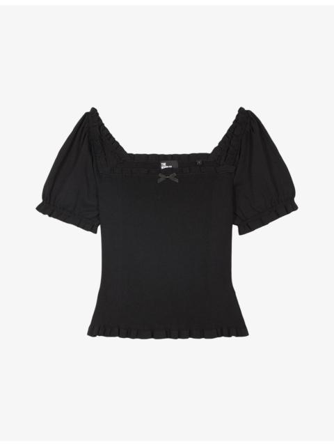 The Kooples Bow Off-Shoulder Stretch-Woven Top