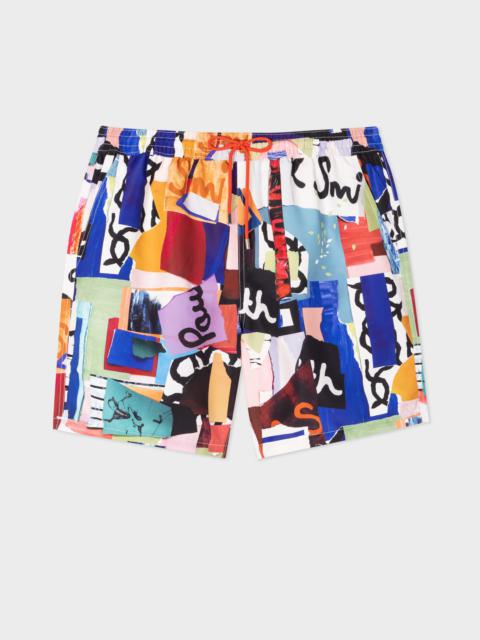 'Collage' Print Long Swim Shorts