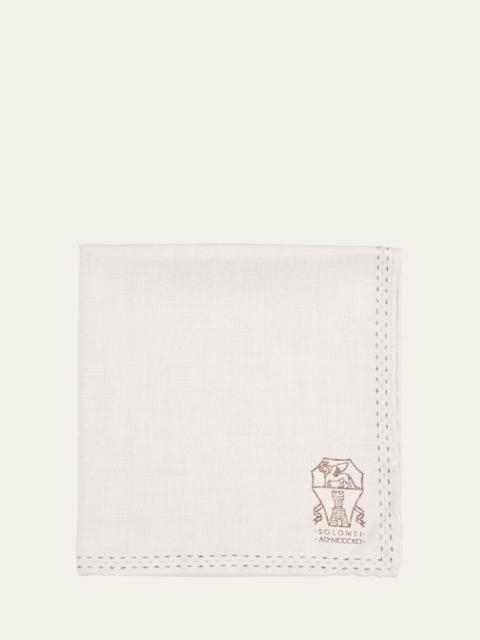 Brunello Cucinelli Men's Silk Logo Emblem Pocket Square