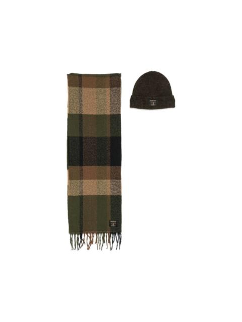 Barbour check-pattern fringed scarf set