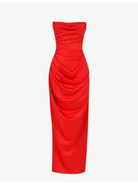 House of CB Adrienne strapless corset stretch-satin maxi dress