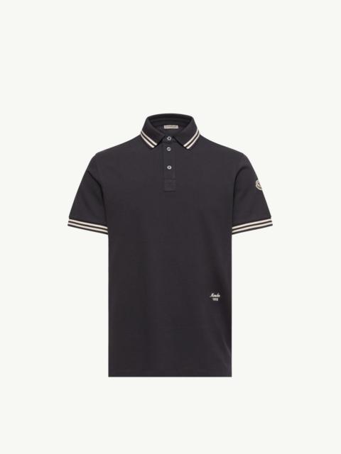Moncler Striped Trim Cotton Piquet Polo Shirt
