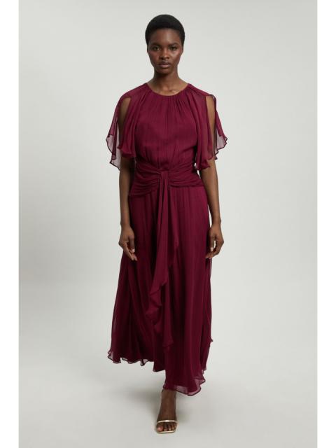 KAREN MILLEN Viscose Georgette Cape Sleeve Ruffle Woven Maxi Dress