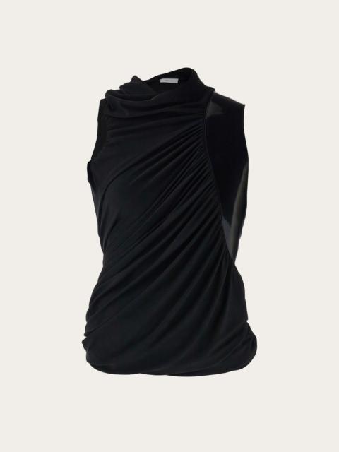 Sleeveless top with leather insert