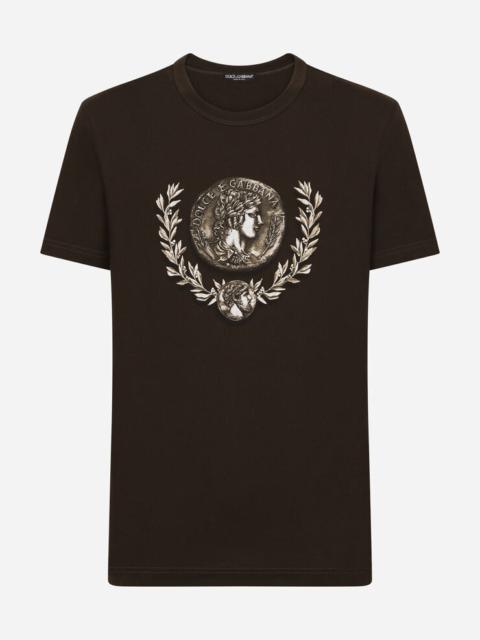 Coin and laurel print cotton T-shirt