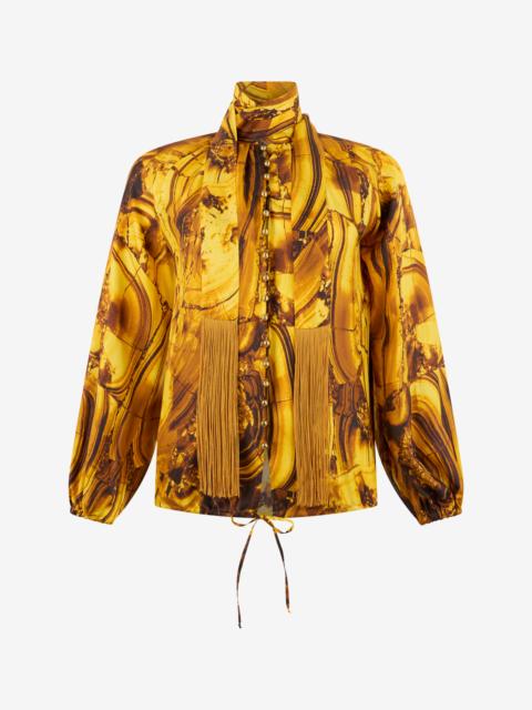 Roberto Cavalli Tigereye Print Silk Shirt