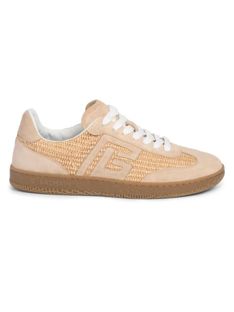 Balmain Women's Swan Leather & Raffia Low-Top Sneakers - Naturel