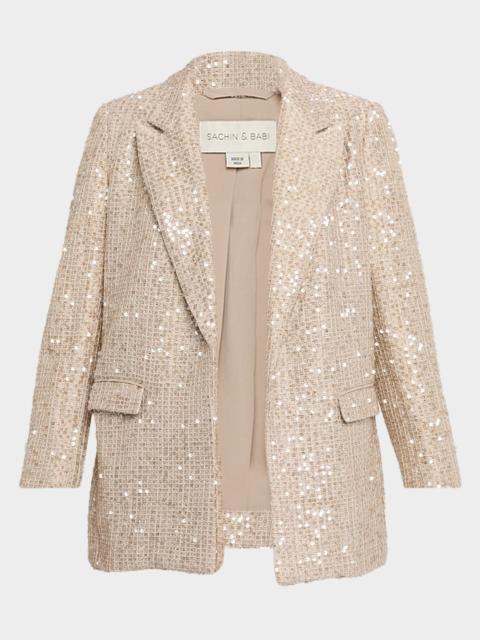 SACHIN & BABI Teddi Open-Front Sequin Tweed Blazer