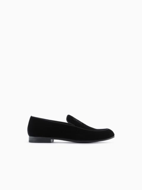 GIORGIO ARMANI Velvet loafers with embroidered logo