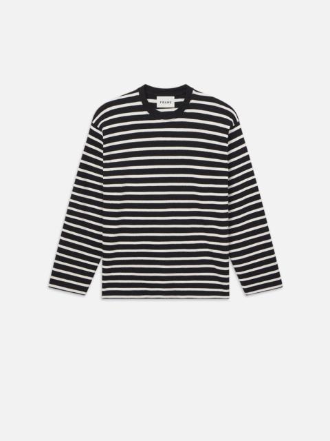 FRAME Long Sleeve Relaxed Striped Tee in Black/Off White