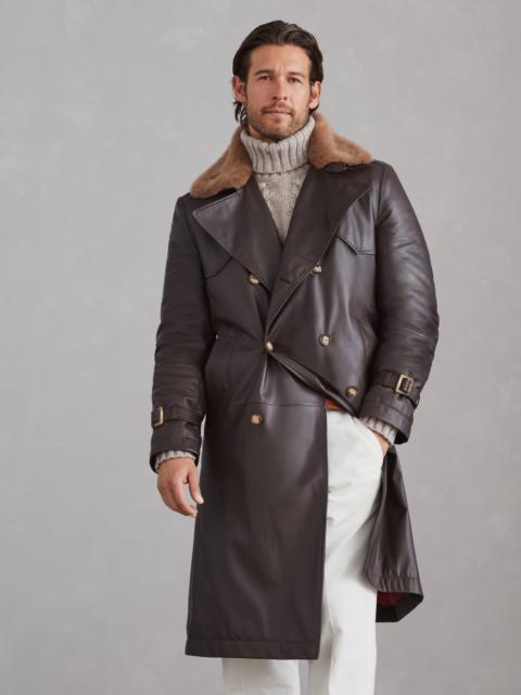 Brunello Cucinelli Polished calfskin trench with Thermore® padding and detachable shearling collar