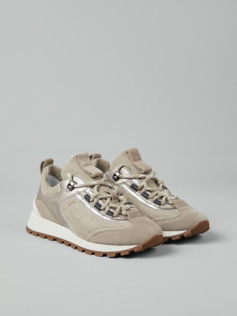 Suede and cotton and linen canvas runners with precious eyelets