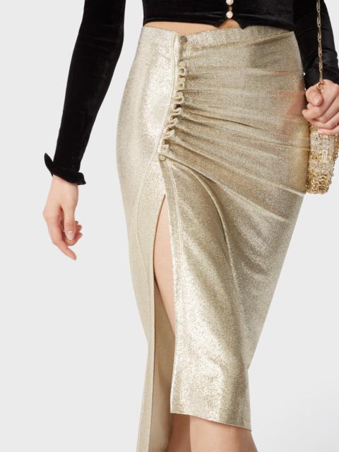 rabanne GOLD MID-LENGTH DRAPÉ PRESSION SLIT SKIRT