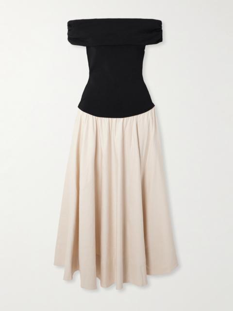 SIMKHAI Adaline Off-the-shoulder Linen-blend And Recycled Satin-jersey Midi Dress