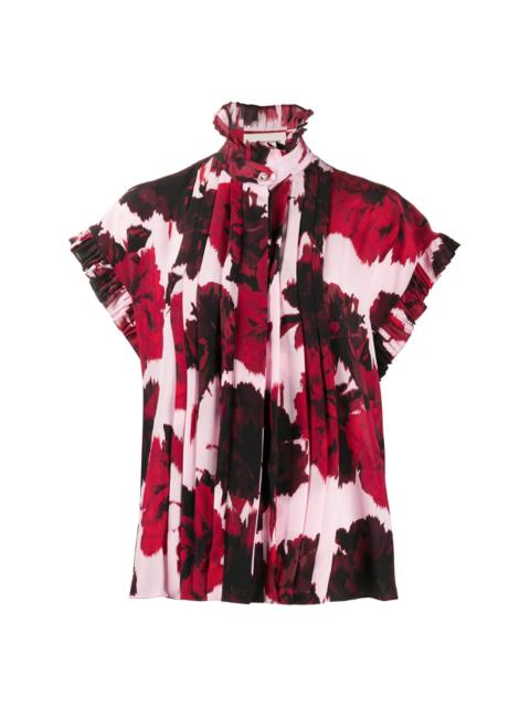 floral print ruffle neck shirt