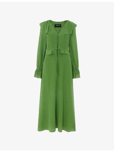 WHISTLES Frilled Ruffled Woven Midi Dress