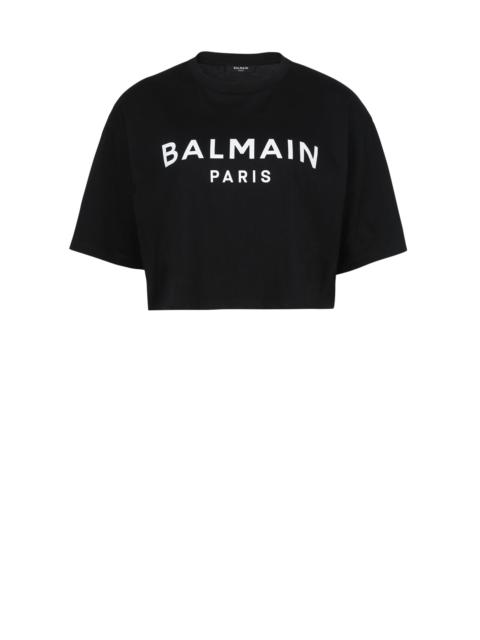 Eco-responsible cropped cotton T-shirt with Balmain logo print