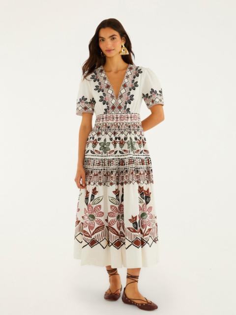 FARM RIO Off-White Ainika Rustic Flowers Short Sleeve Maxi Dress