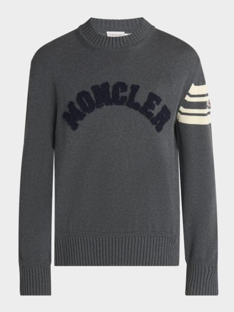 Moncler Men's Curved Logo Knit Crewneck Sweater