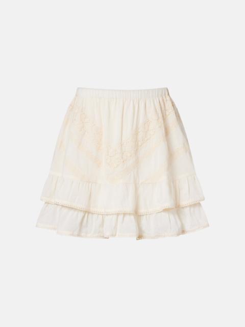 juliet dunn Ruffled lace-trimmed cotton miniskirt