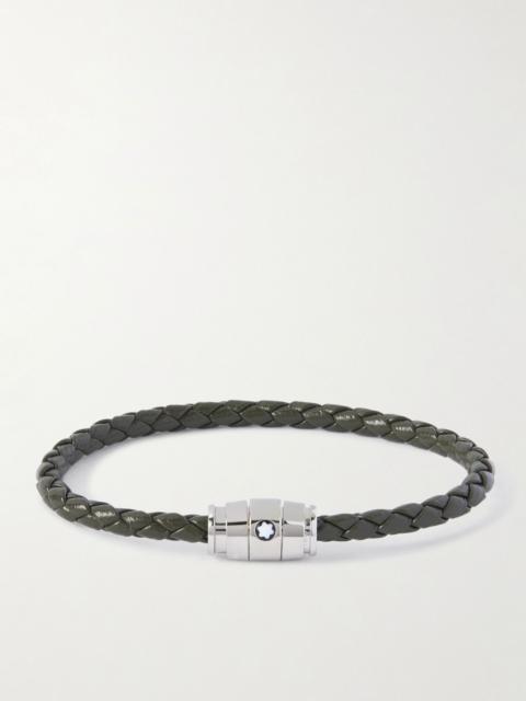 Montblanc Silver-Tone Woven Leather Bracelet Black