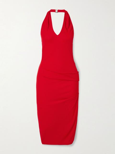 JACQUEMUS Pasadena gathered crepe halterneck midi dress Red