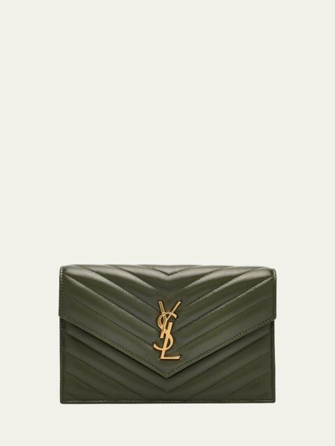 SAINT LAURENT Small YSL Wallet on Chain in Grain Leather