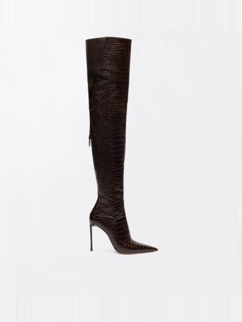 TOM FORD SHINY STAMPED CROCODILE LEATHER VERTIGO THIGH HIGH BOOT