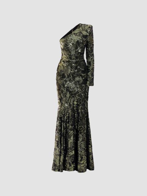 ZHIVAGO Women's This Is Not Her Sequined One-Shoulder Mermaid Gown - Olive