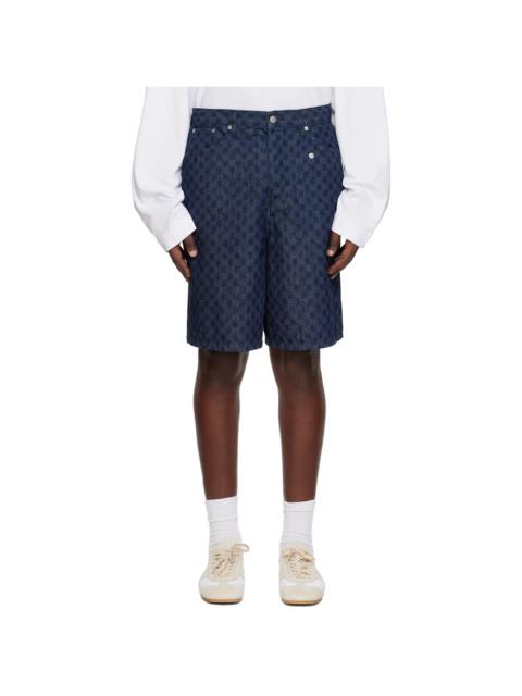Dries Van Noten Navy Printed Denim Shorts