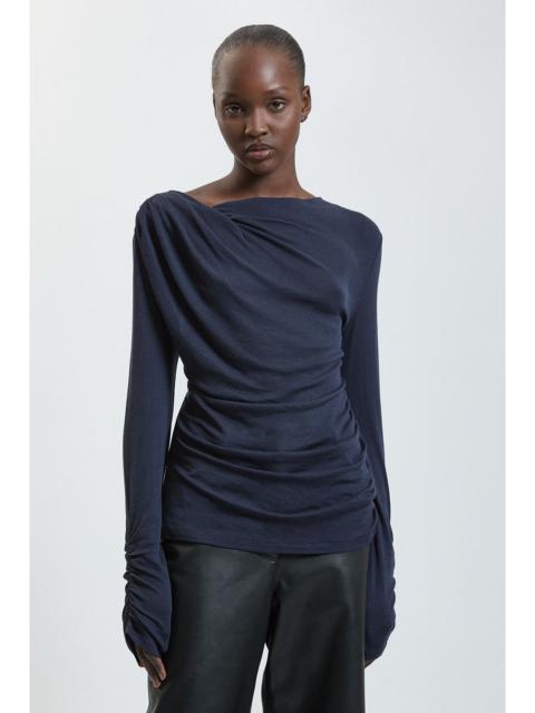 KAREN MILLEN Wool Blend Funnel Neck Ruche Jersey Top