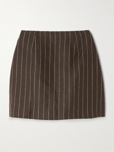 POSSE Alice pinstriped linen-twill mini skirt Dark brown
